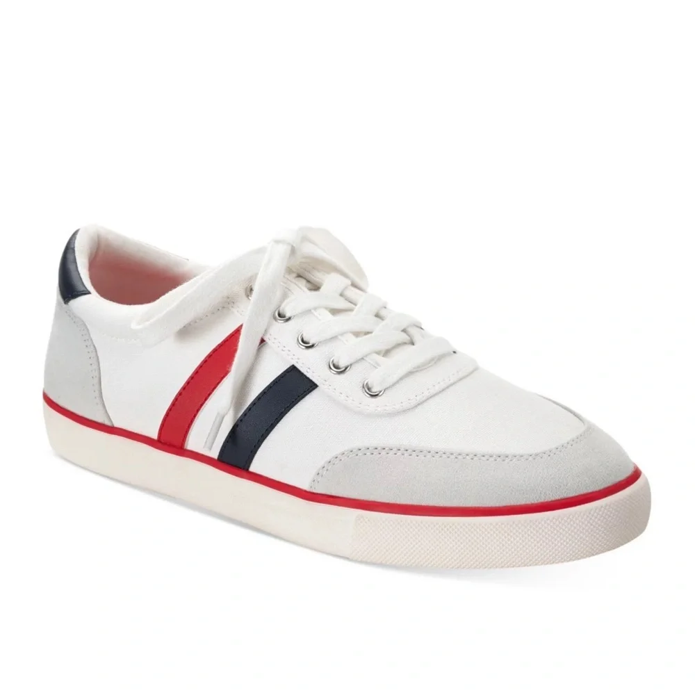 🖤CLUBROOM Men White Striped Cushioned Noah Round Toe Platform Lace-Up Sneakers